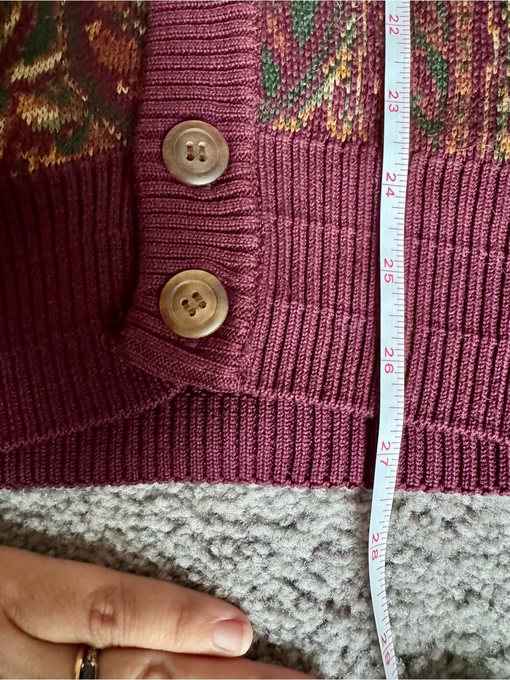 Vintage Paisley Button-Up Cardigan in Burgundy and Green - Picture 5 of 9